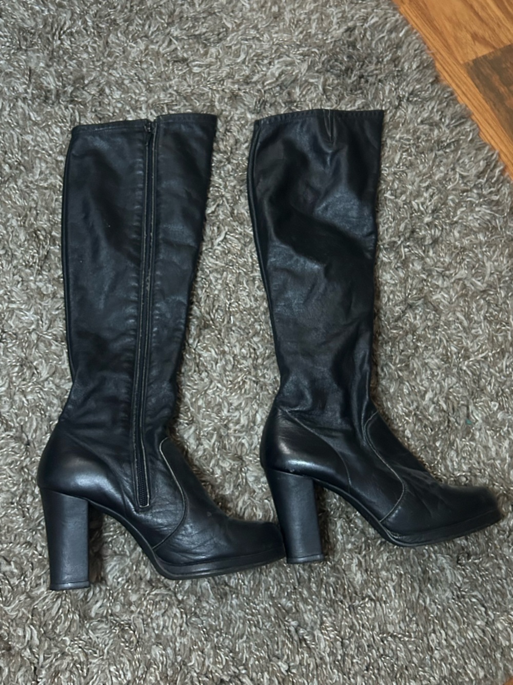 Vintage Black Leather Knee-High Boots